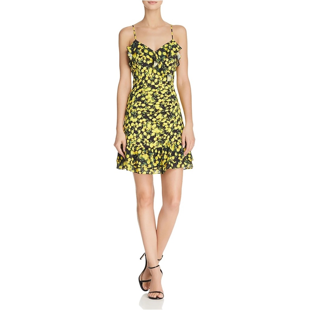 Parker Black and Yellow Lemon Print Dress Size 4